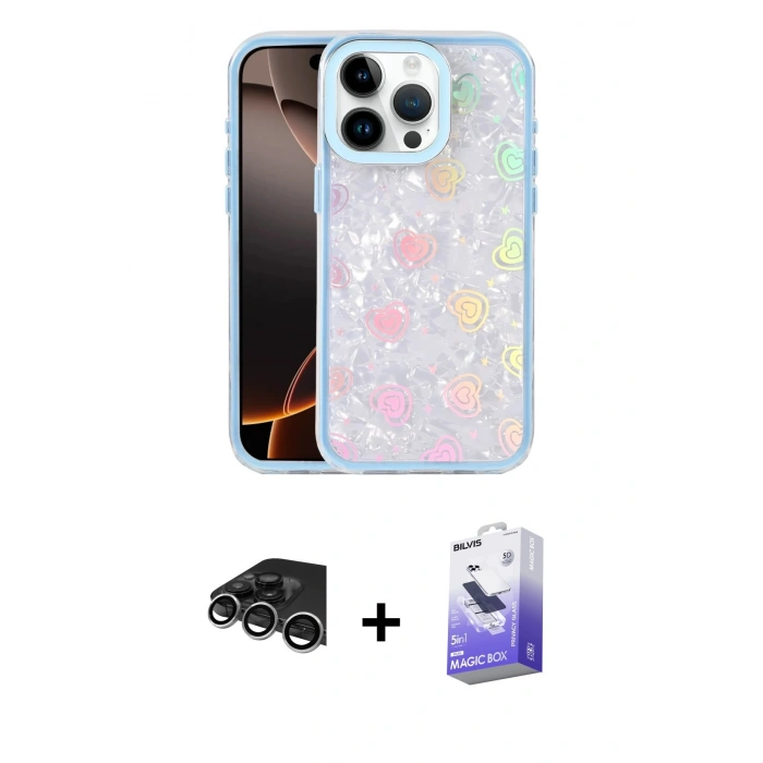 MARSİLYAN™- iPhone 14 Pro Max Kılıf Odak Prime - Siyah Bilvis 5in1 5D Magic Hayalet Cam Ekran Koruyucu + Raze Metal Kamera Lens - GS