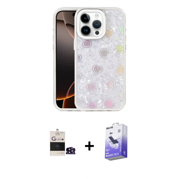 MARSİLYAN™- iPhone 14 Pro Max Kılıf Odak Prime - Siyah Bilvis 5in1 5D Magic Hayalet Cam Ekran Koruyucu + Siyah Bilvis Titan Kamera Lens