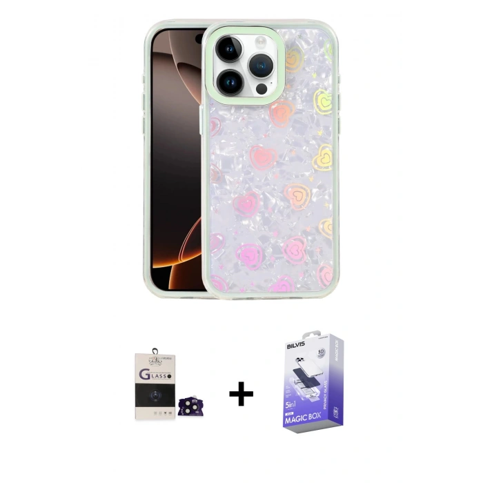 MARSİLYAN™- iPhone 14 Pro Max Kılıf Odak Prime - Siyah Bilvis 5in1 5D Magic Hayalet Cam Ekran Koruyucu + Siyah Bilvis Titan Kamera Lens