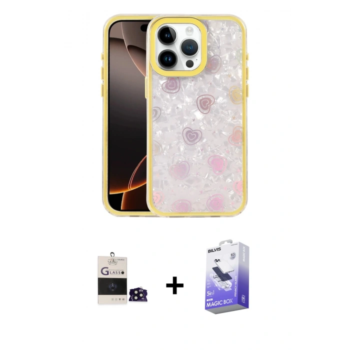 MARSİLYAN™- iPhone 14 Pro Max Kılıf Odak Prime - Siyah Bilvis 5in1 5D Magic Hayalet Cam Ekran Koruyucu + Siyah Bilvis Titan Kamera Lens