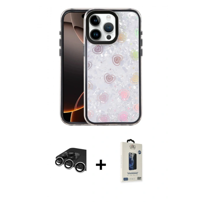 MARSİLYAN™- iPhone 14 Pro Max Kılıf Odak Prime - Siyah Bilvis Hayalet Cam Ekran Koruyucu + Raze Metal Kamera Lens - GS
