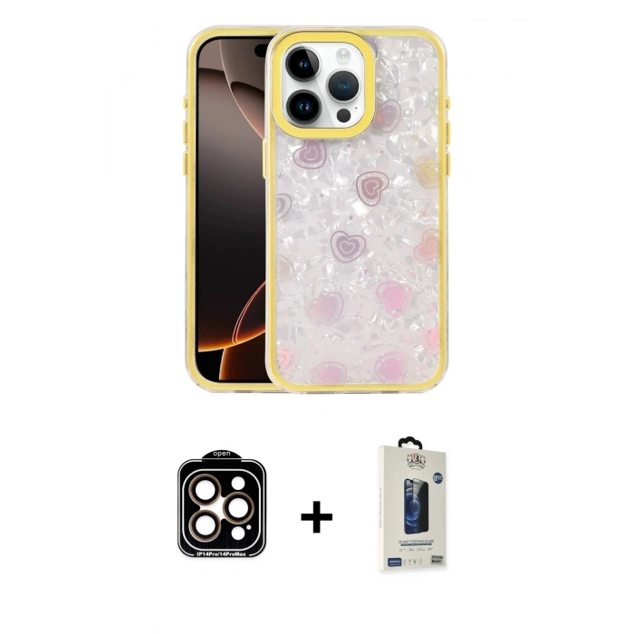 MARSİLYAN™- iPhone 14 Pro Max Kılıf Odak Prime - Siyah Bilvis Hayalet Cam Ekran Koruyucu + PVD Metal Kamera Lens - TU