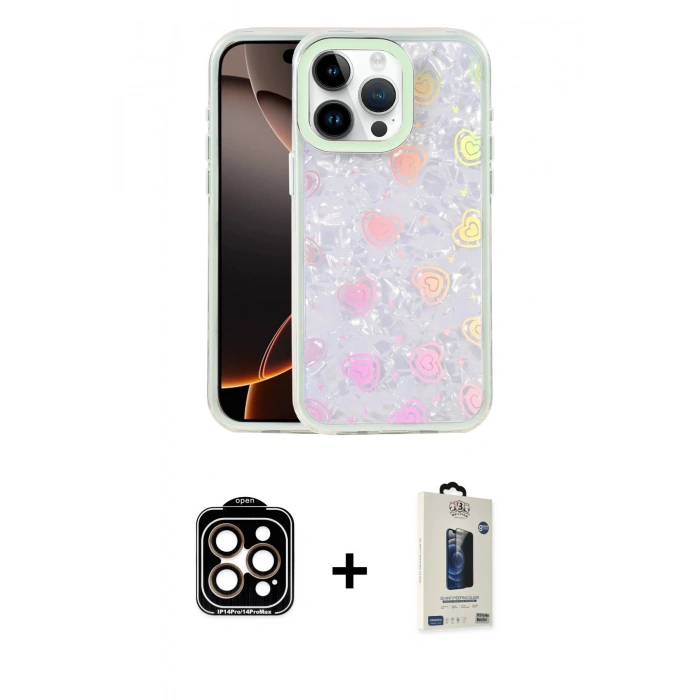 MARSİLYAN™- iPhone 14 Pro Max Kılıf Odak Prime - Siyah Bilvis Hayalet Cam Ekran Koruyucu + PVD Metal Kamera Lens - TU