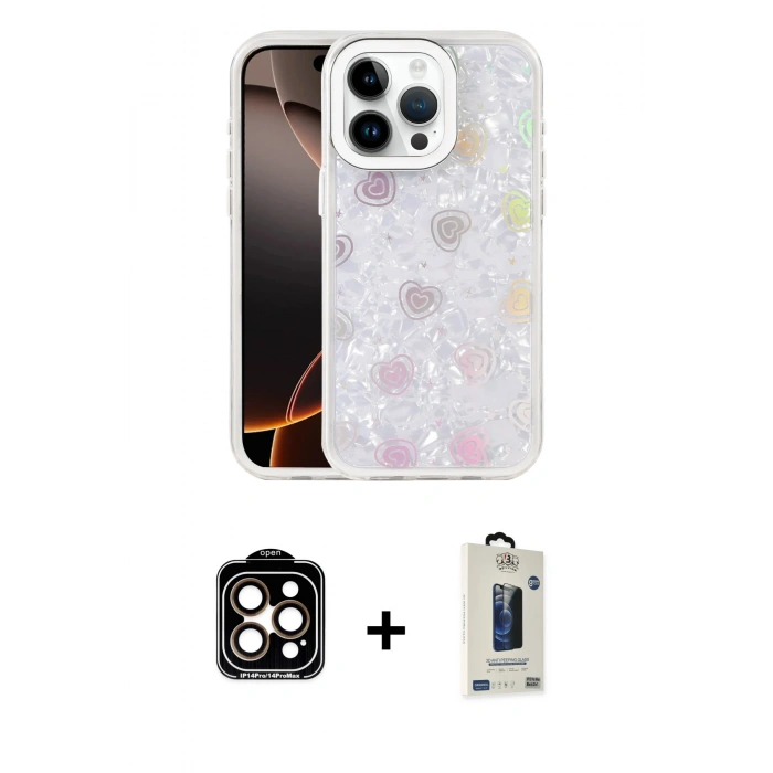 MARSİLYAN™- iPhone 14 Pro Max Kılıf Odak Prime - Siyah Bilvis Hayalet Cam Ekran Koruyucu + PVD Metal Kamera Lens - TU