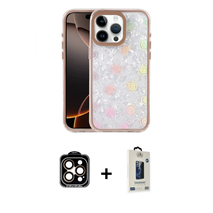MARSİLYAN™- iPhone 14 Pro Max Kılıf Odak Prime - Siyah Bilvis Hayalet Cam Ekran Koruyucu + PVD Metal Kamera Lens - TU