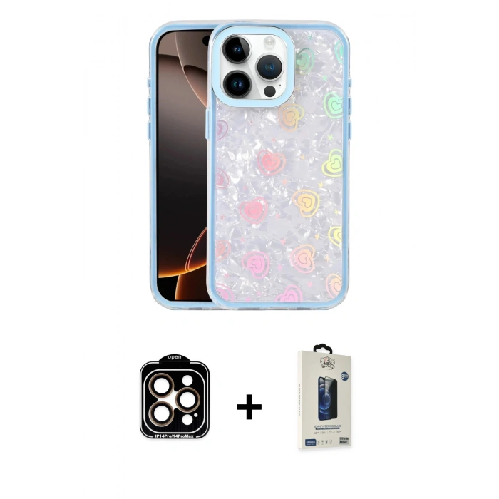MARSİLYAN™- iPhone 14 Pro Max Kılıf Odak Prime - Siyah Bilvis Hayalet Cam Ekran Koruyucu + PVD Metal Kamera Lens - TU