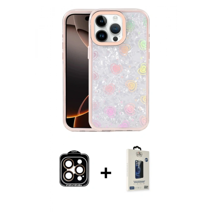 MARSİLYAN™- iPhone 14 Pro Max Kılıf Odak Prime - Siyah Bilvis Hayalet Cam Ekran Koruyucu + PVD Metal Kamera Lens - TU