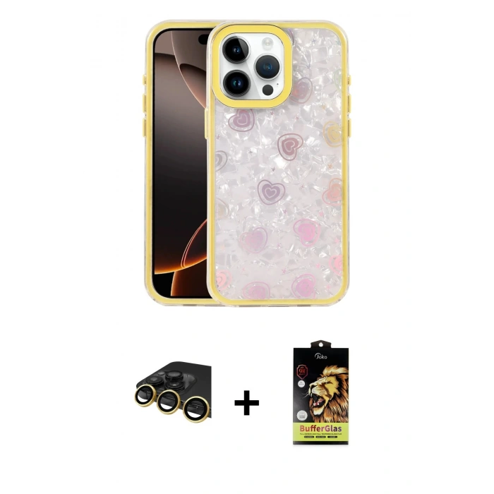 MARSİLYAN™- iPhone 14 Pro Max Kılıf Odak Prime - Siyah Buffer Cam Ekran Koruyucu + Raze Metal Kamera Lens - GD