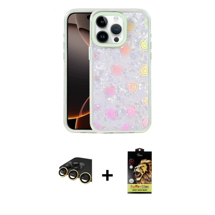 MARSİLYAN™- iPhone 14 Pro Max Kılıf Odak Prime - Siyah Buffer Cam Ekran Koruyucu + Raze Metal Kamera Lens - GD