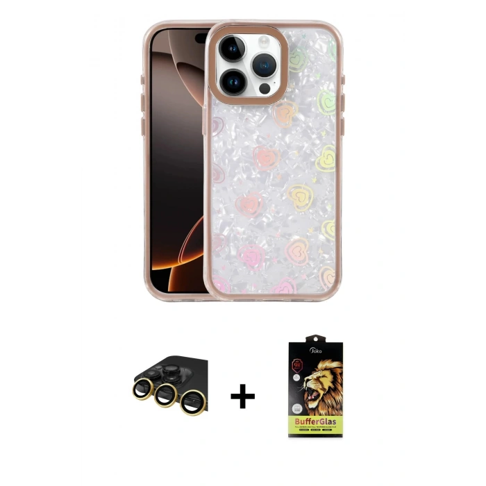 MARSİLYAN™- iPhone 14 Pro Max Kılıf Odak Prime - Siyah Buffer Cam Ekran Koruyucu + Raze Metal Kamera Lens - GD