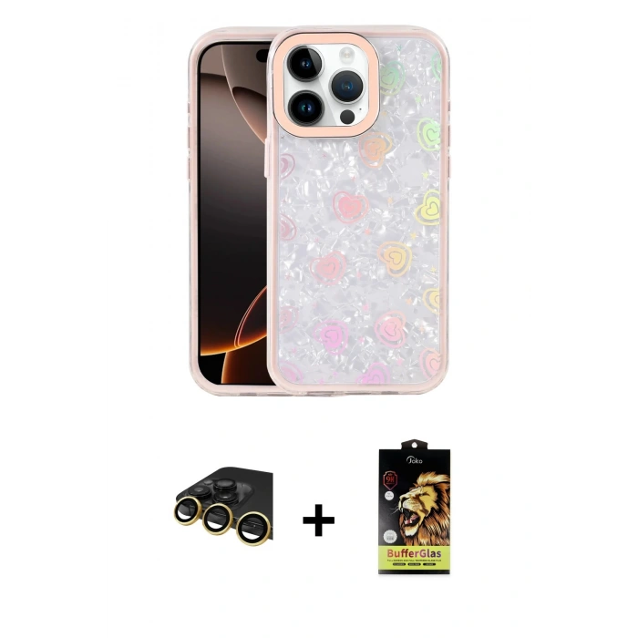 MARSİLYAN™- iPhone 14 Pro Max Kılıf Odak Prime - Siyah Buffer Cam Ekran Koruyucu + Raze Metal Kamera Lens - GD