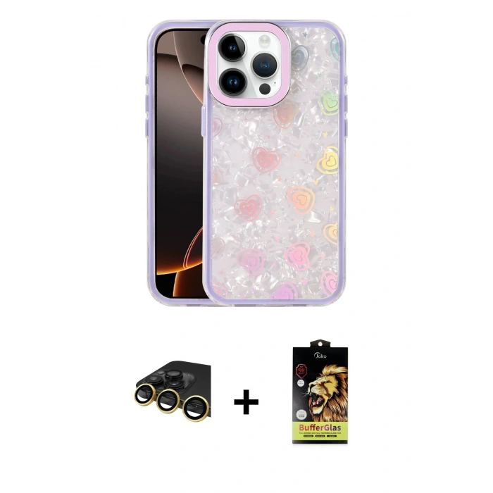 MARSİLYAN™- iPhone 14 Pro Max Kılıf Odak Prime - Siyah Buffer Cam Ekran Koruyucu + Raze Metal Kamera Lens - GD