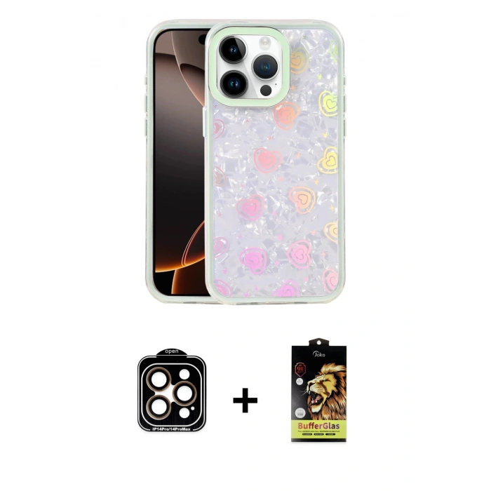 MARSİLYAN™- iPhone 14 Pro Max Kılıf Odak Prime - Siyah Buffer Cam Ekran Koruyucu + PVD Metal Kamera Lens - TU