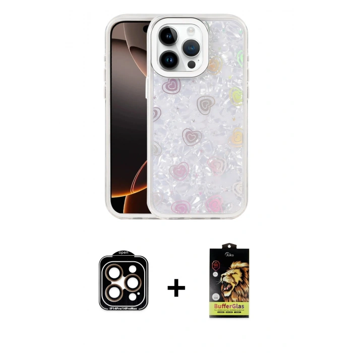 MARSİLYAN™- iPhone 14 Pro Max Kılıf Odak Prime - Siyah Buffer Cam Ekran Koruyucu + PVD Metal Kamera Lens - TU