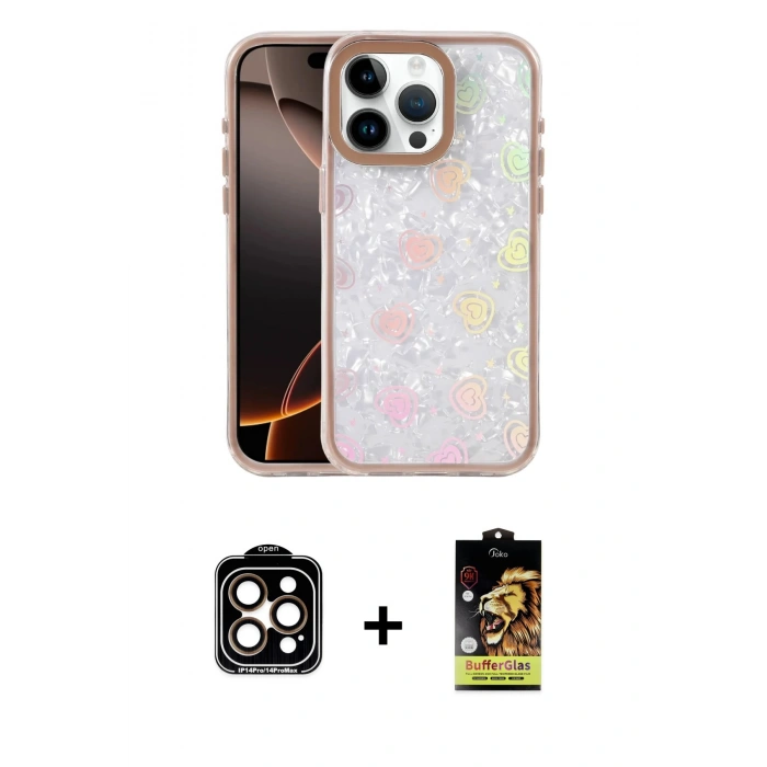 MARSİLYAN™- iPhone 14 Pro Max Kılıf Odak Prime - Siyah Buffer Cam Ekran Koruyucu + PVD Metal Kamera Lens - TU