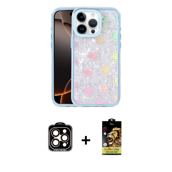 MARSİLYAN™- iPhone 14 Pro Max Kılıf Odak Prime - Siyah Buffer Cam Ekran Koruyucu + PVD Metal Kamera Lens - TU