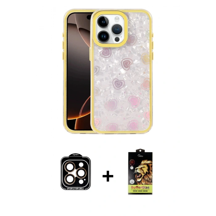 MARSİLYAN™- iPhone 14 Pro Max Kılıf Odak Prime - Siyah Buffer Cam Ekran Koruyucu + PVD Metal Kamera Lens - TU