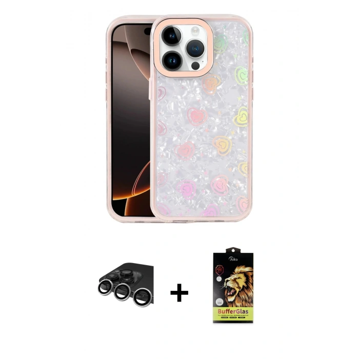 MARSİLYAN™- iPhone 14 Pro Max Kılıf Odak Prime - Siyah Buffer Cam Ekran Koruyucu + Raze Metal Kamera Lens - GS