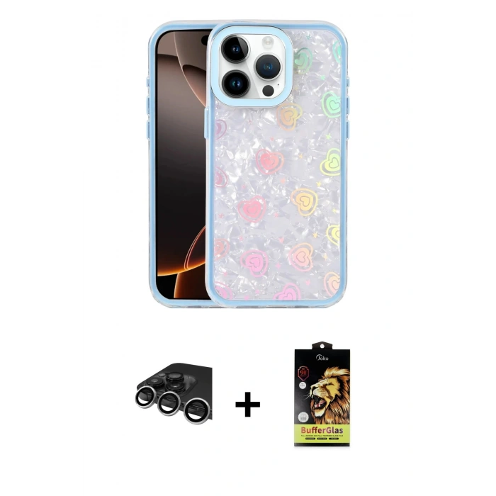 MARSİLYAN™- iPhone 14 Pro Max Kılıf Odak Prime - Siyah Buffer Cam Ekran Koruyucu + Raze Metal Kamera Lens - GS