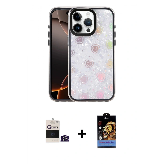 MARSİLYAN™- iPhone 14 Pro Max Kılıf Odak Prime - Siyah Buffer Hayalet Cam Ekran Koruyucu + Derin Mor Bilvis Titan Kamera Lens