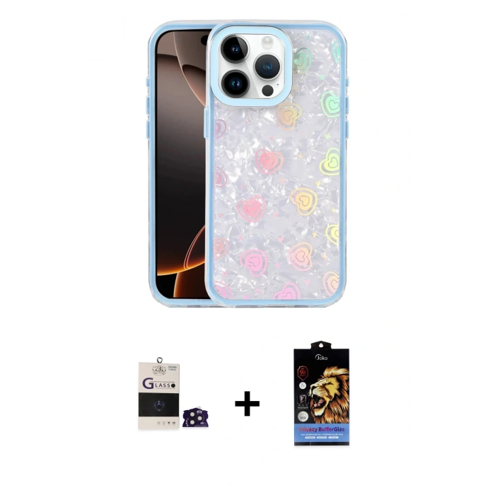 MARSİLYAN™- iPhone 14 Pro Max Kılıf Odak Prime - Siyah Buffer Hayalet Cam Ekran Koruyucu + Derin Mor Bilvis Titan Kamera Lens