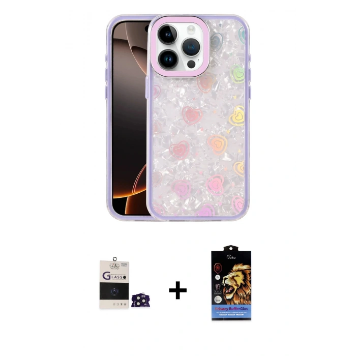 MARSİLYAN™- iPhone 14 Pro Max Kılıf Odak Prime - Siyah Buffer Hayalet Cam Ekran Koruyucu + Derin Mor Bilvis Titan Kamera Lens