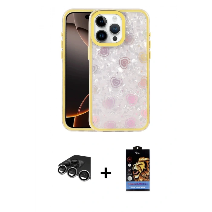 MARSİLYAN™- iPhone 14 Pro Max Kılıf Odak Prime - Siyah Buffer Hayalet Cam Ekran Koruyucu + Gümüş Raze Metal Kamera Lens