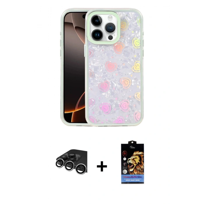 MARSİLYAN™- iPhone 14 Pro Max Kılıf Odak Prime - Siyah Buffer Hayalet Cam Ekran Koruyucu + Gümüş Raze Metal Kamera Lens