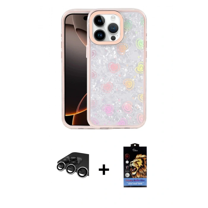MARSİLYAN™- iPhone 14 Pro Max Kılıf Odak Prime - Siyah Buffer Hayalet Cam Ekran Koruyucu + Gümüş Raze Metal Kamera Lens