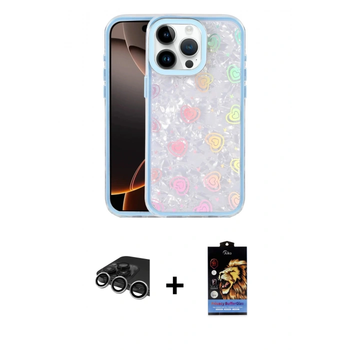 MARSİLYAN™- iPhone 14 Pro Max Kılıf Odak Prime - Siyah Buffer Hayalet Cam Ekran Koruyucu + Gümüş Raze Metal Kamera Lens