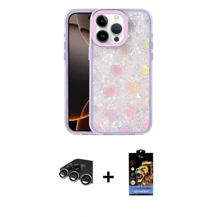 MARSİLYAN™- iPhone 14 Pro Max Kılıf Odak Prime - Siyah Buffer Hayalet Cam Ekran Koruyucu + Gümüş Raze Metal Kamera Lens