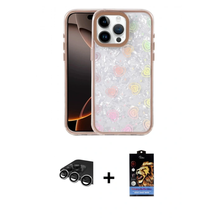 MARSİLYAN™- iPhone 14 Pro Max Kılıf Odak Prime - Siyah Buffer Hayalet Cam Ekran Koruyucu + Gümüş Raze Metal Kamera Lens