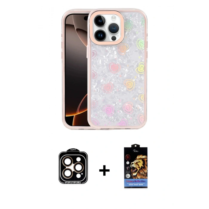MARSİLYAN™- iPhone 14 Pro Max Kılıf Odak Prime - Siyah Buffer Hayalet Cam Ekran Koruyucu + PVD Metal Kamera Lens - TU