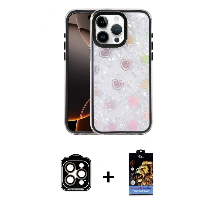 MARSİLYAN™- iPhone 14 Pro Max Kılıf Odak Prime - Siyah Buffer Hayalet Cam Ekran Koruyucu + PVD Metal Kamera Lens - TU
