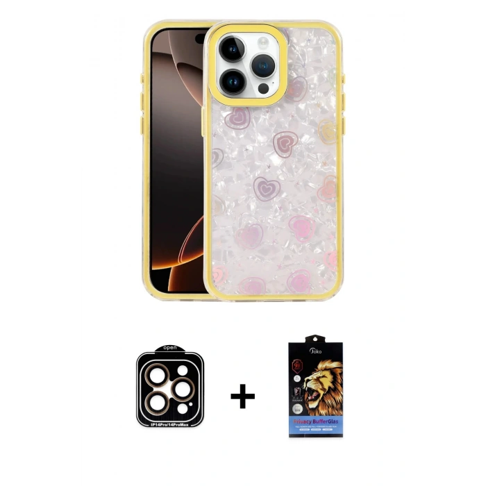 MARSİLYAN™- iPhone 14 Pro Max Kılıf Odak Prime - Siyah Buffer Hayalet Cam Ekran Koruyucu + PVD Metal Kamera Lens - TU