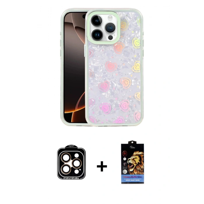 MARSİLYAN™- iPhone 14 Pro Max Kılıf Odak Prime - Siyah Buffer Hayalet Cam Ekran Koruyucu + PVD Metal Kamera Lens - TU