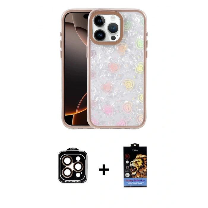 MARSİLYAN™- iPhone 14 Pro Max Kılıf Odak Prime - Siyah Buffer Hayalet Cam Ekran Koruyucu + PVD Metal Kamera Lens - TU