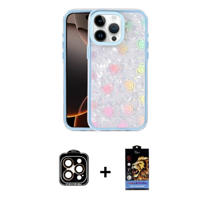 MARSİLYAN™- iPhone 14 Pro Max Kılıf Odak Prime - Siyah Buffer Hayalet Cam Ekran Koruyucu + PVD Metal Kamera Lens - TU