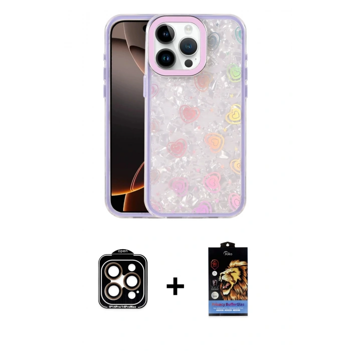MARSİLYAN™- iPhone 14 Pro Max Kılıf Odak Prime - Siyah Buffer Hayalet Cam Ekran Koruyucu + PVD Metal Kamera Lens - TU