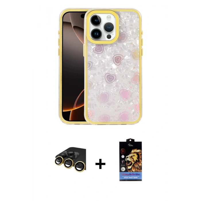 MARSİLYAN™- iPhone 14 Pro Max Kılıf Odak Prime - Siyah Buffer Hayalet Cam Ekran Koruyucu + Raze Metal Kamera Lens - GD