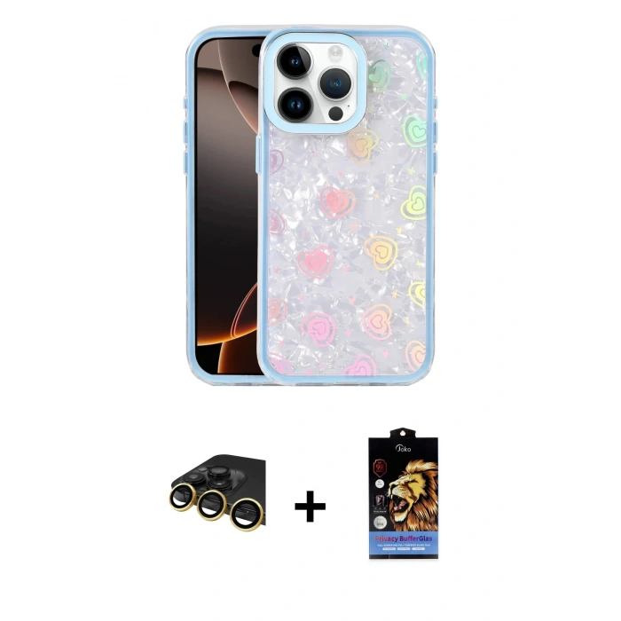 MARSİLYAN™- iPhone 14 Pro Max Kılıf Odak Prime - Siyah Buffer Hayalet Cam Ekran Koruyucu + Raze Metal Kamera Lens - GD