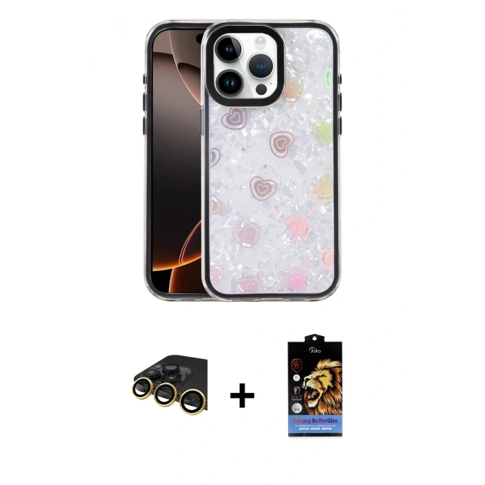 MARSİLYAN™- iPhone 14 Pro Max Kılıf Odak Prime - Siyah Buffer Hayalet Cam Ekran Koruyucu + Raze Metal Kamera Lens - GD