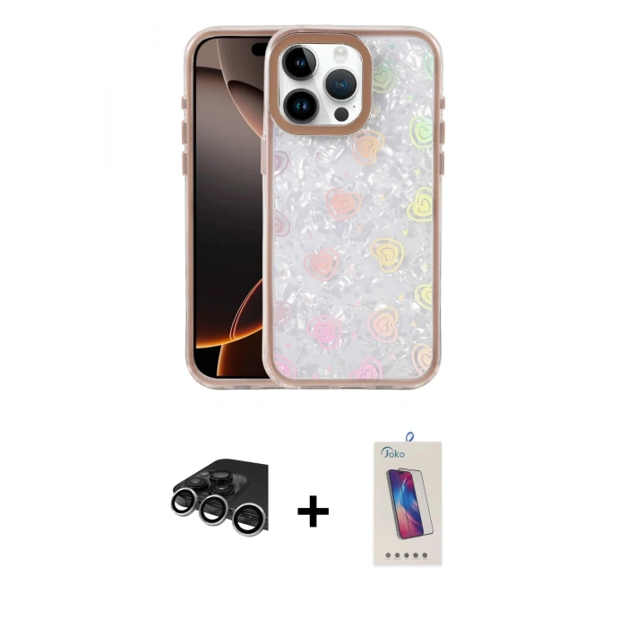 MARSİLYAN™- iPhone 14 Pro Max Kılıf Odak Prime - Siyah Joko 5D Cam + Gümüş Raze Metal Kamera Lens