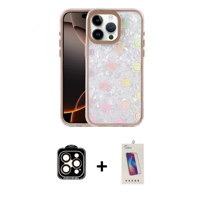 MARSİLYAN™- iPhone 14 Pro Max Kılıf Odak Prime - Siyah Joko 5D Cam + Turuncu PVD Metal Kamera Lens