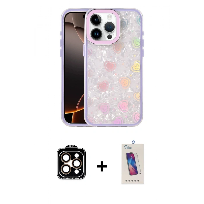 MARSİLYAN™- iPhone 14 Pro Max Kılıf Odak Prime - Siyah Joko 5D Cam + Turuncu PVD Metal Kamera Lens
