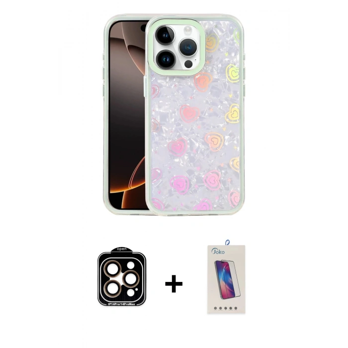 MARSİLYAN™- iPhone 14 Pro Max Kılıf Odak Prime - Siyah Joko 5D Cam + Turuncu PVD Metal Kamera Lens