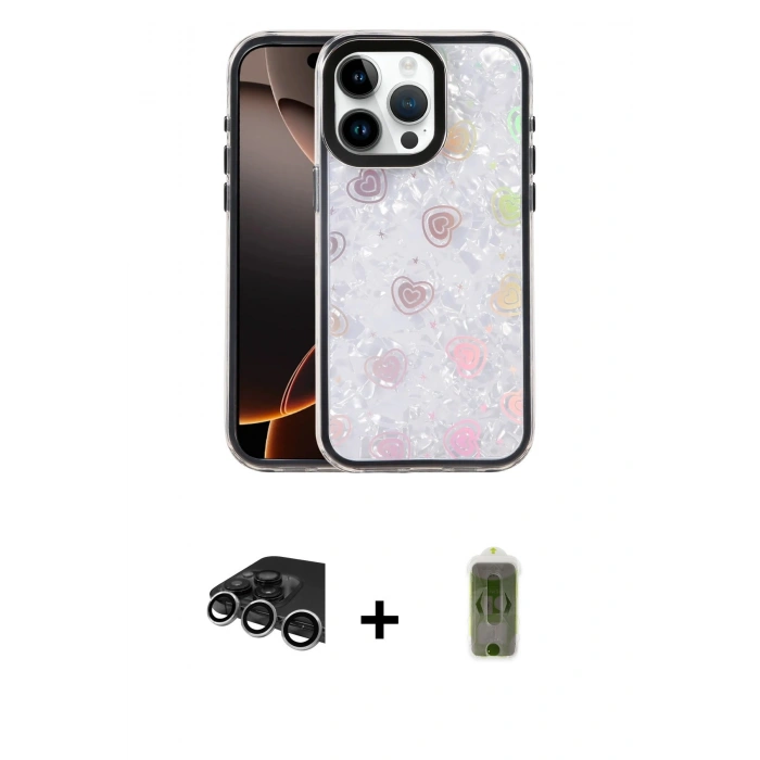 MARSİLYAN™- iPhone 14 Pro Max Kılıf Odak Prime - Siyah Joko Magic 5D Hayalet Cam + Gümüş Raze Metal Kamera Lens