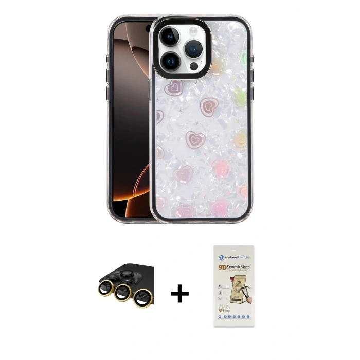 MARSİLYAN™- iPhone 14 Pro Max Kılıf Odak Prime - Siyah Mat Seramik Nano Ekran Koruyucu + Raze Metal Kamera Lens - GD