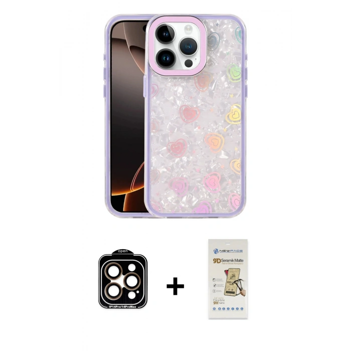 MARSİLYAN™- iPhone 14 Pro Max Kılıf Odak Prime - Siyah Mat Seramik Nano Ekran Koruyucu + Turuncu PVD Metal Kamera Lens
