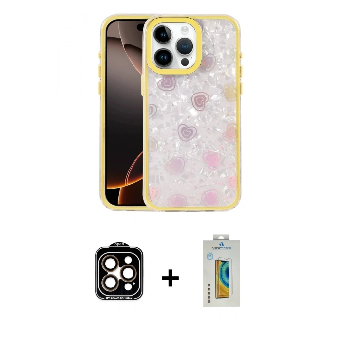 MARSİLYAN™- iPhone 14 Pro Max Kılıf Odak Prime - Siyah Polymer Nano Ekran Koruyucu + PVD Metal Kamera Lens - TU